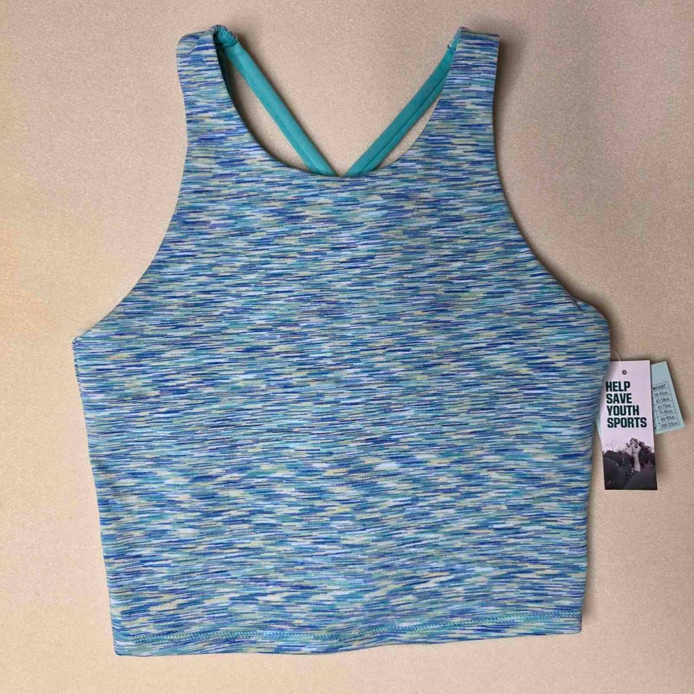 DSG Girls High Neck Sports Bra Blue Green Space Dye Strappy Back NWT Size L 14
